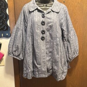 Free People Blue Puff Sleeve Jean Jacket